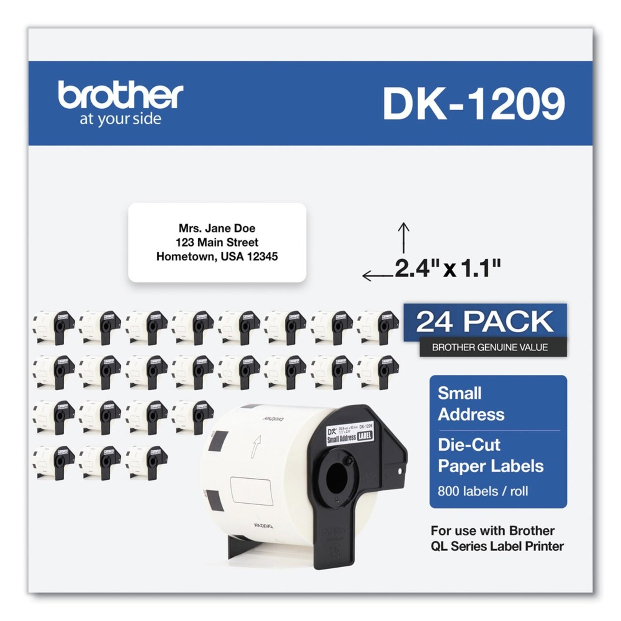 Brother 1.1 in. x 2.4 in. Die-Cut Address Labels - White (24-Rolls/Pack)
